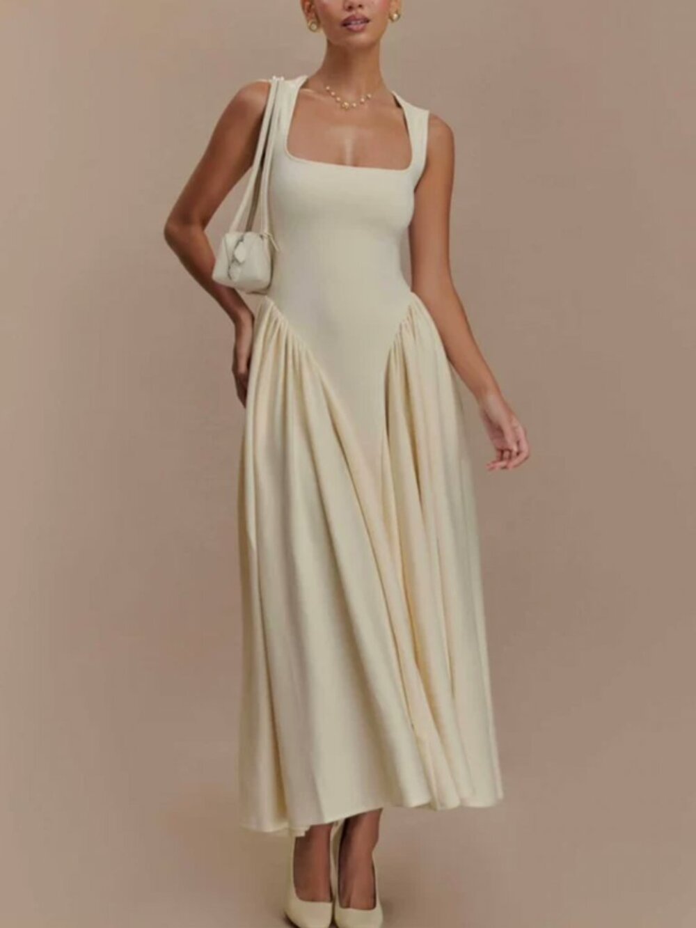 BEST Meshki Sharon Scuba Jersey Midi Dress XS/S/M Ivory Cream